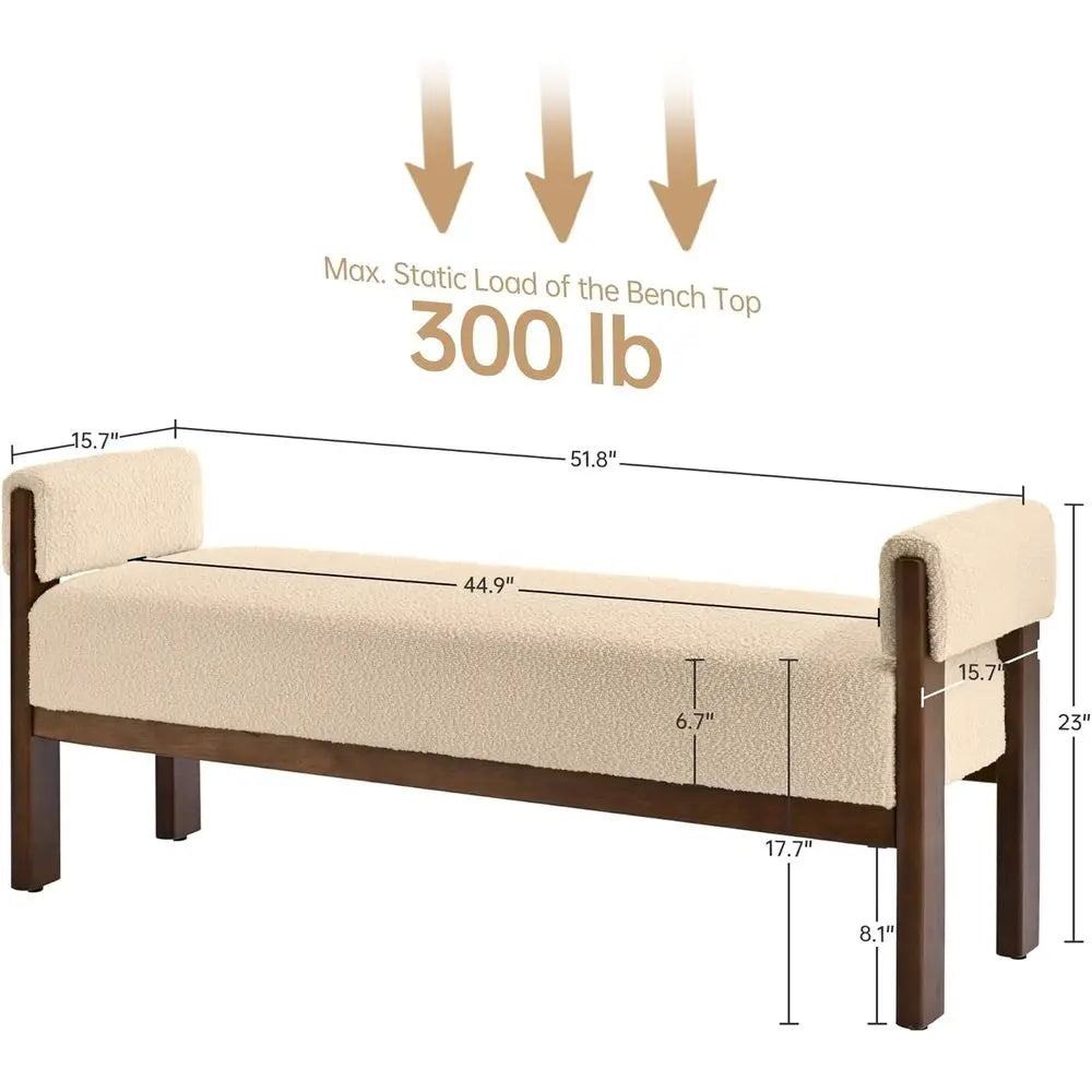 51.8” Modern Upholstered Bedroom Bench with Arms