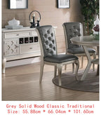 7pc Rect. Glass Dining Table Set w/ Silver Hue & 6 Tufted Side Chairs for Dining Room