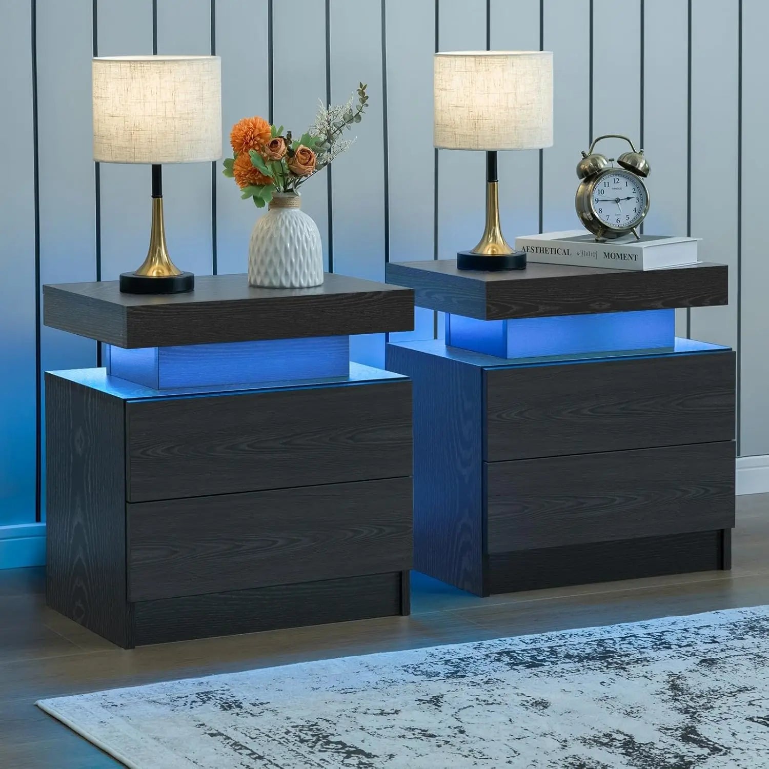 2 LED Nightstand with 2 Drawers