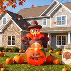 6ft Thanksgiving Pumpkin Turkey Inflatable Yard Decor With 7 Led Lights, Blower, Stakes & Ropes For Lawn Porch Garden Party Home