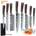 8/10pcs Kitchen Knives Set, Laser Damascus Pattern