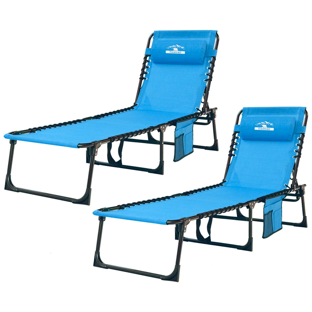 2-Pack, 5 Positions Folding Patio Chaise Lounges Foldable Patio Sun Chairs Lay Flat Recliner