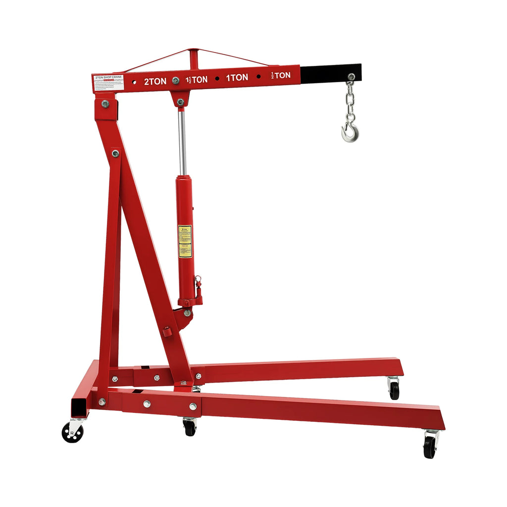 2T/4409lbs Folding Hydraulic Powered Engine Hoist Carbon Steel with 6 Iron Caster Wheels 0-6.89ft Lifting Height Range