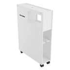 Modern Bathroom Storage Cabinet PVC Narrow Floor Storage Cabinet Floor Standing Storage Cabinet with Drawers Capacity 50kg White