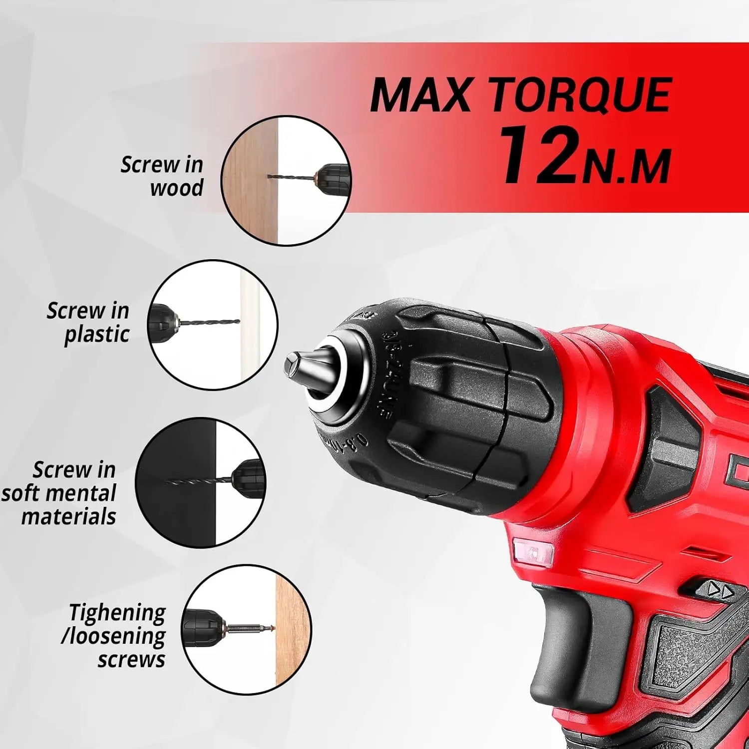 Tool Set with 8V Red Cordless Drill, Home Tool Kit with 126 Piece