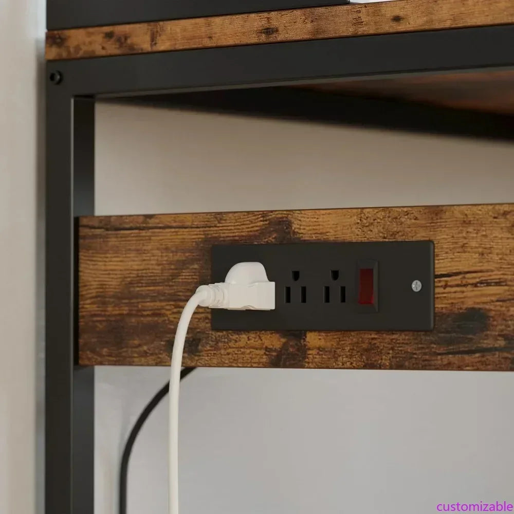 Bakers Rack with 2 Storage Cabinets and Power Outlet