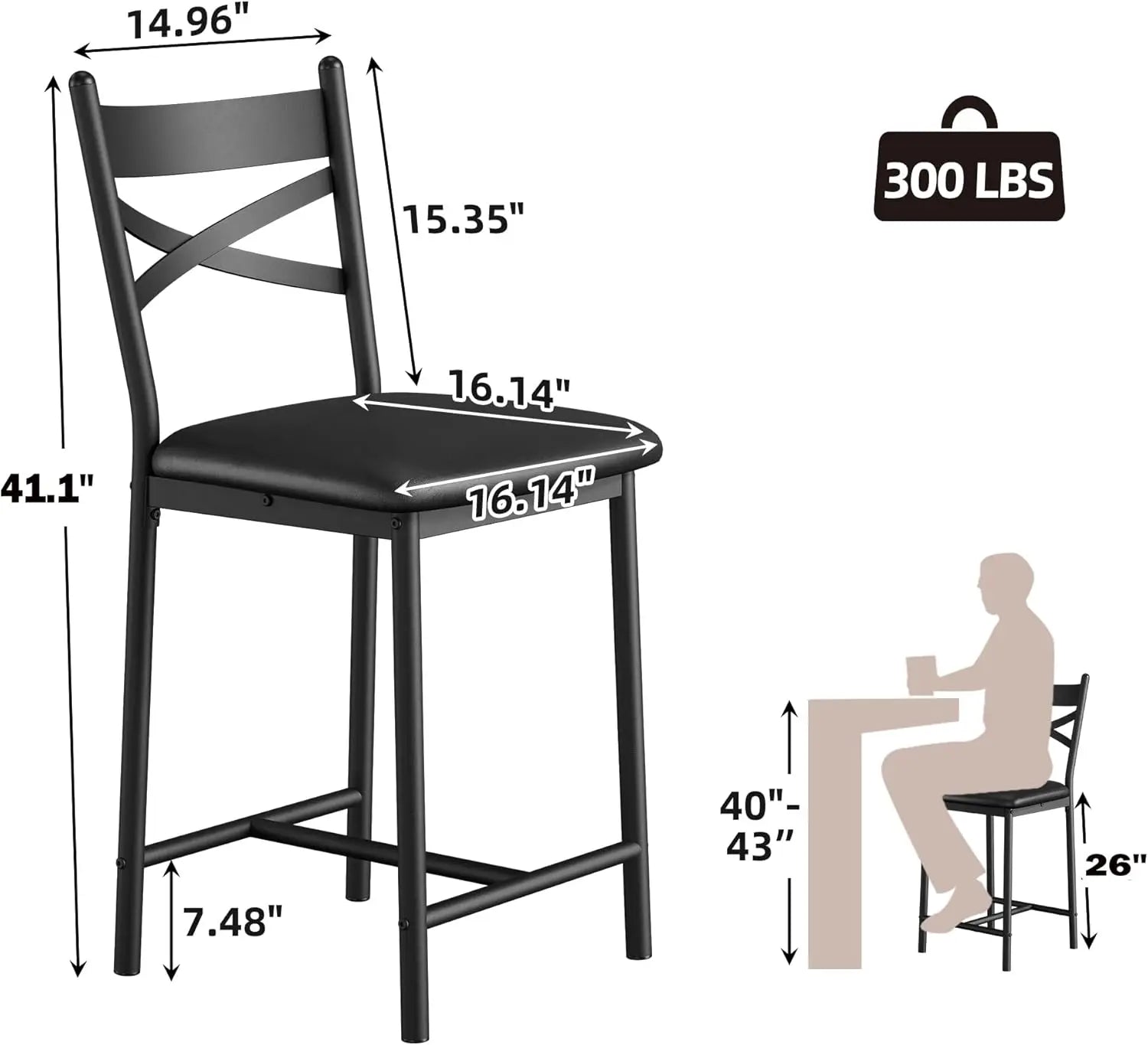 26 Inch Bar Stools Set of 4, Counter Height Bar Chairs with Back and Thick Cushion