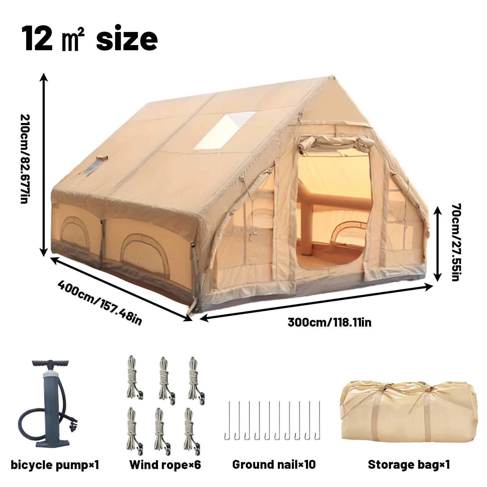 Inflatable Tent With Skylight, Pump, 4-6 Person Outdoor Family Luxury Tent