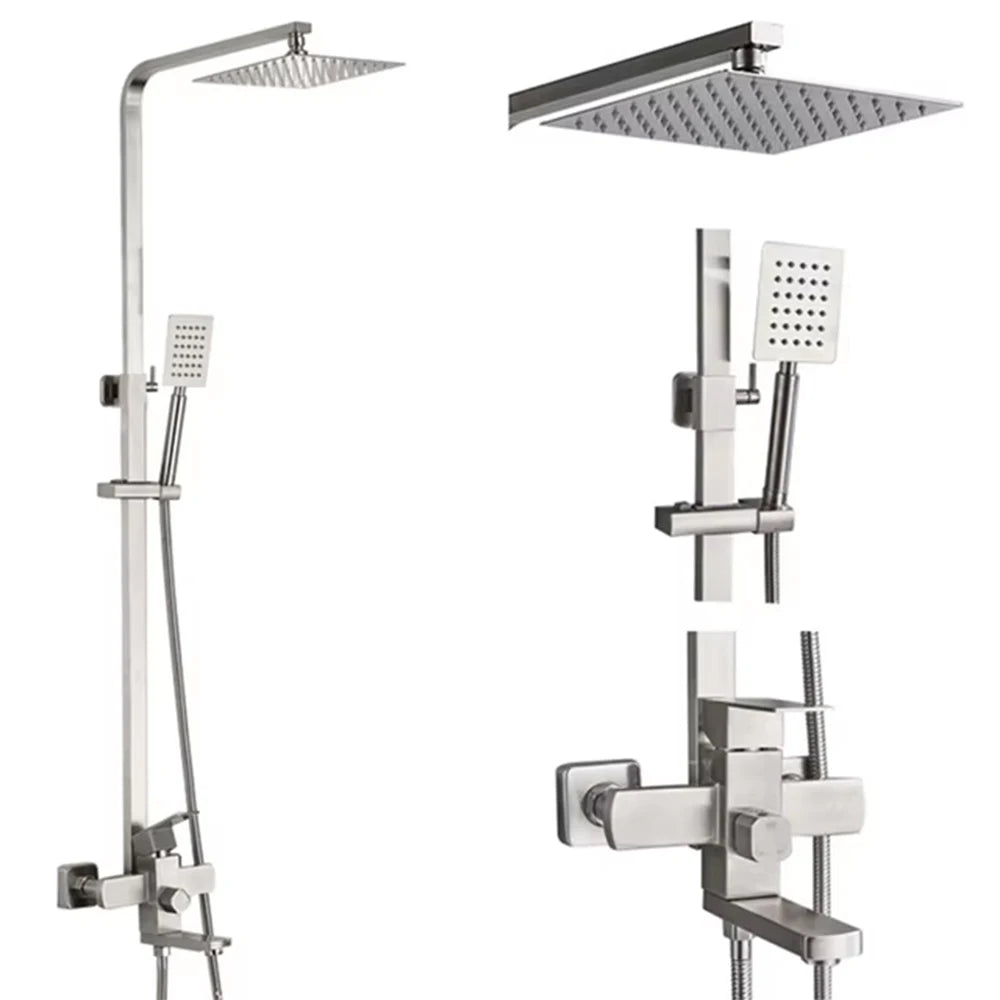 Luxury Bathroom Shower Faucet Wall Mounted Swivel Spout Shower Set Square Rainfall Water Tap Mixer System Hot Cold Taps