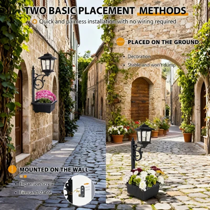 2-Pack Outdoor Solar Light Posts—Solar Street Lights with Planters, Wall-Mounted/Freestanding Planter Lights, Suitable for Gardens, Yards, Pathways, and Porches