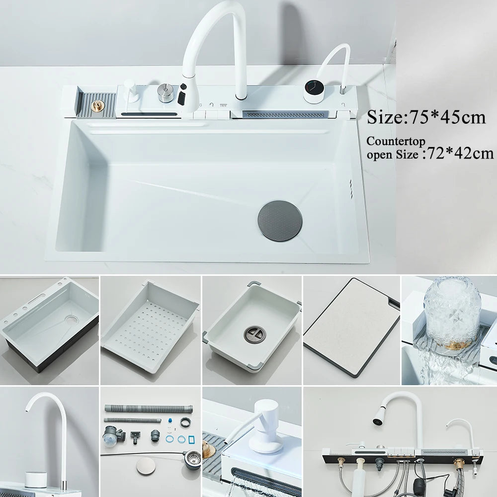 304 Stainless Steel Waterfall Kitchen Sink Large Single Slot