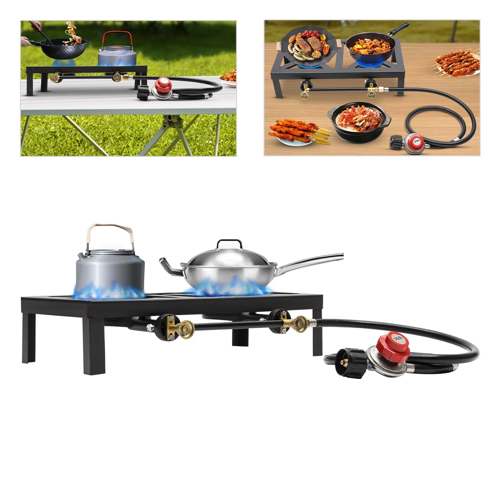 8000W Dual Burner Cast Iron Gas Camping Stove Portable for Outdoor Camping