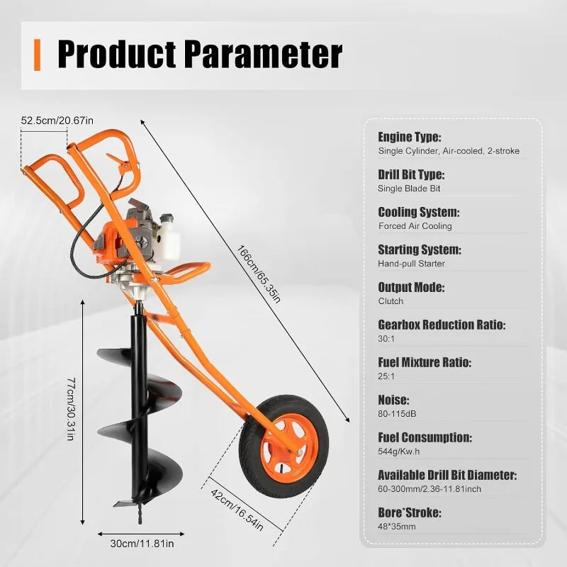 63CC Gas Powered 2.2kw Post Hole Digger Wheelbarrow
