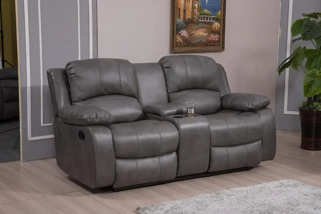 2PC Leather Reclining Sofa Loveseat Set