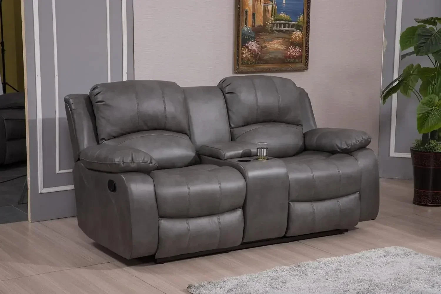 2PC Leather Reclining Sofa Loveseat Set