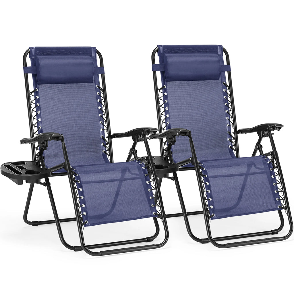 Zero Gravity Portable Recliner Camping Patio Lounge Chair with Cup Holder Trays Adjustable Pillow