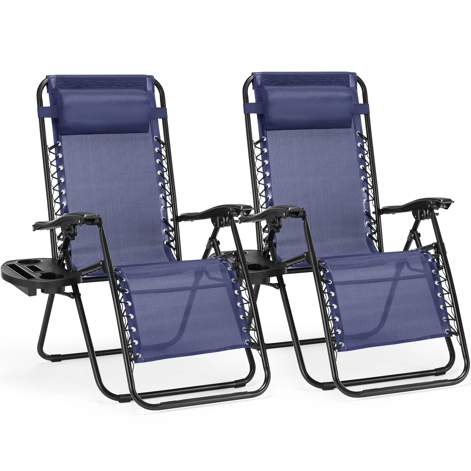 Zero Gravity Portable Recliner Camping Patio Lounge Chair with Cup Holder Trays Adjustable Pillow