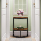 Small Half Round Side Table with Storage Shelf, Accent Table Slim