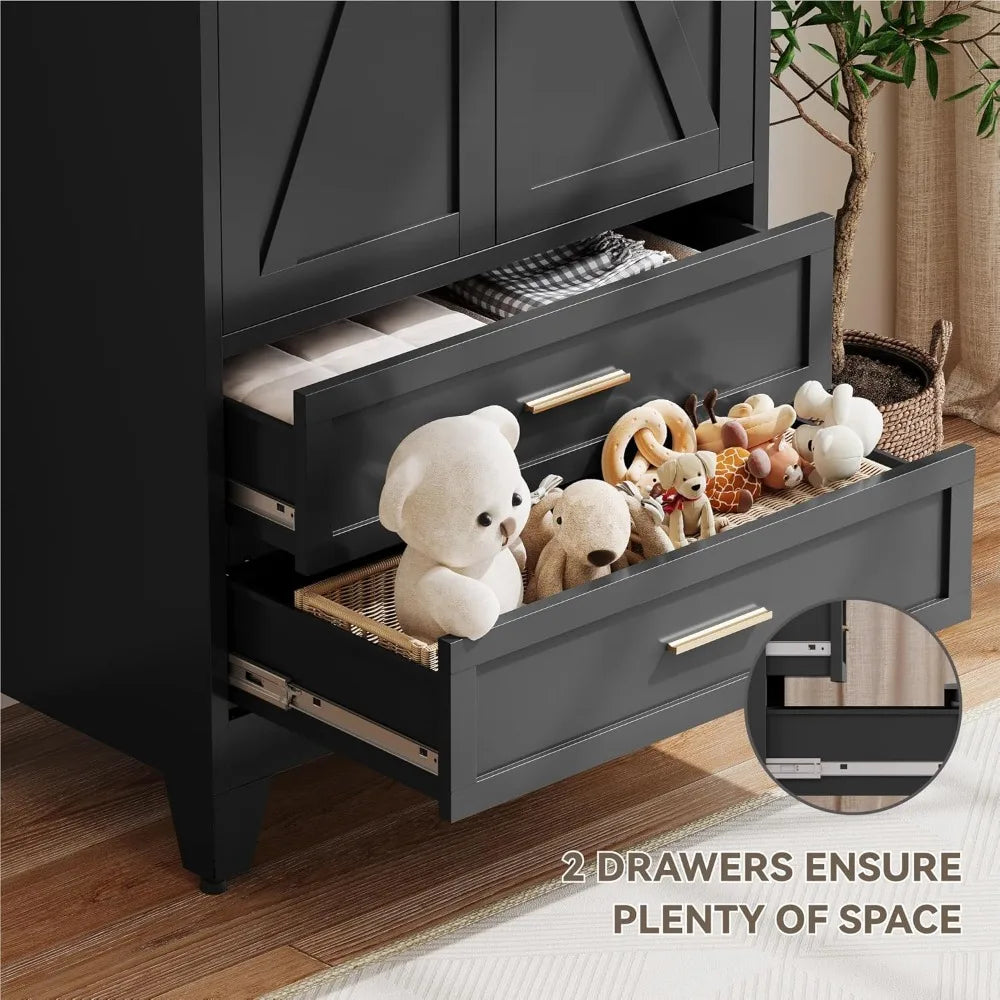 71" Metal Wardrobe Cabinet with Hanging Rod, Adjustable Shelves