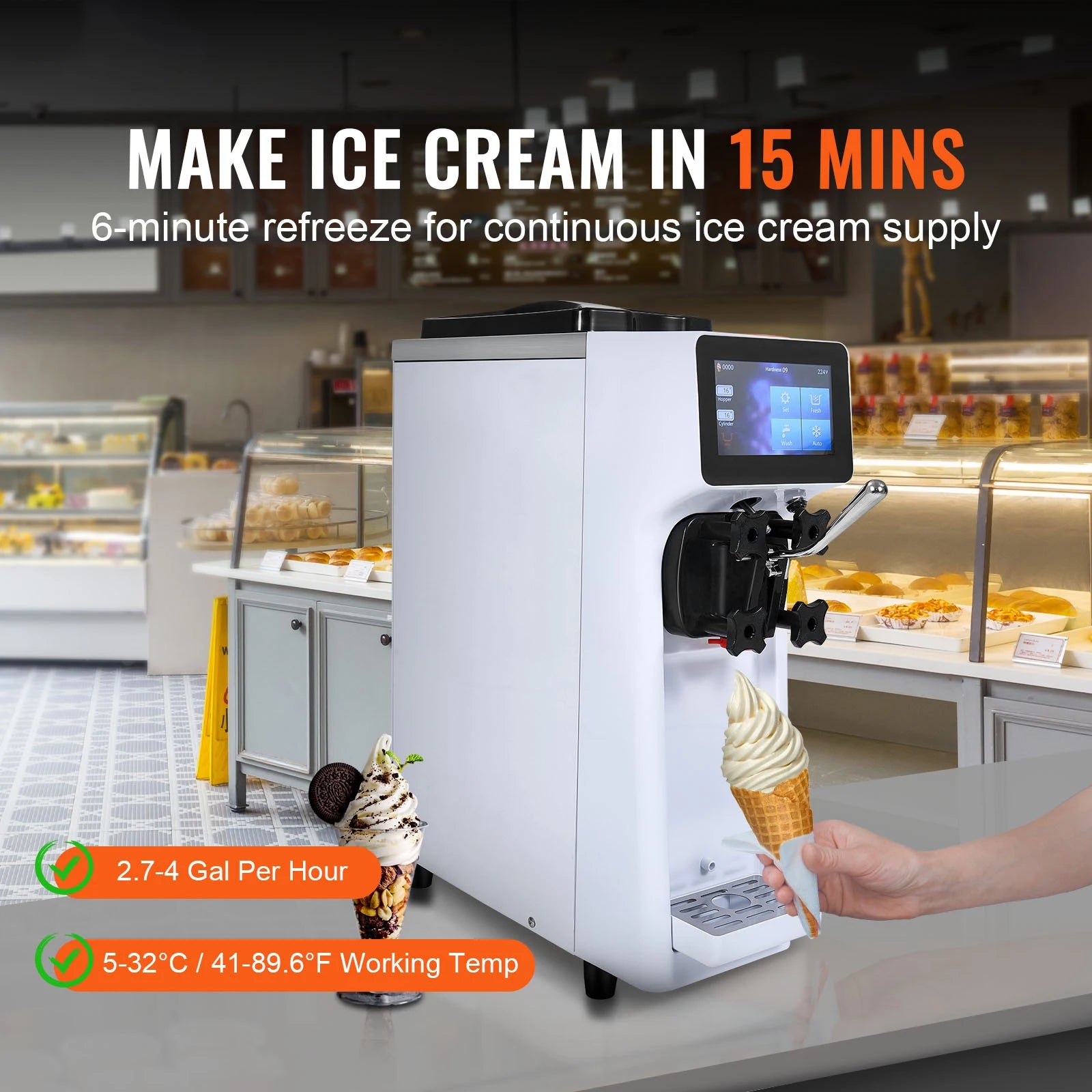 Single Flavor Countertop Soft Serve Ice Cream Maker Touch Screen