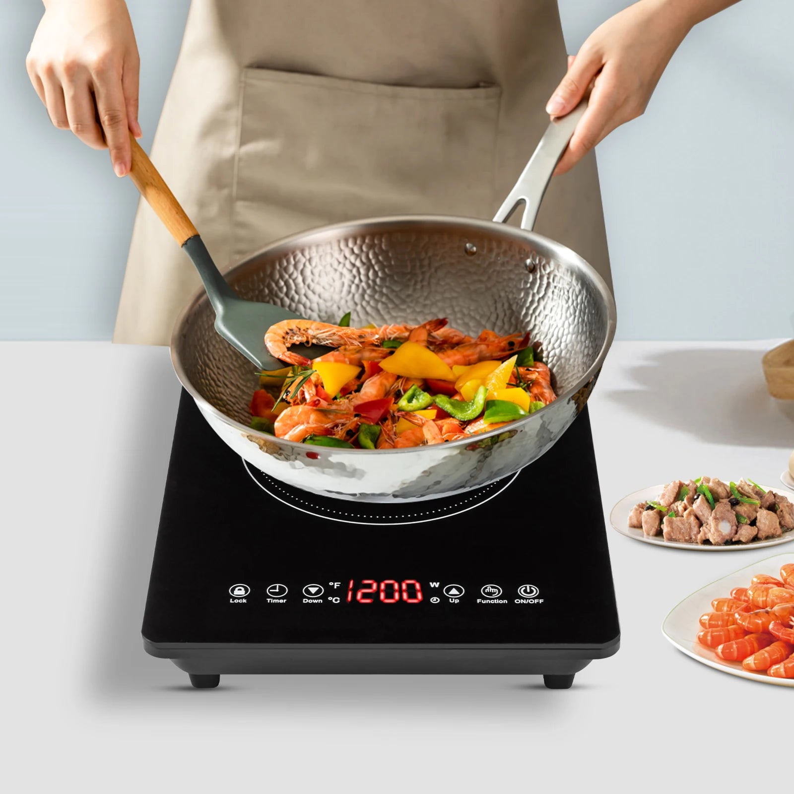 1800W Portable Induction Cooktop w/Ultra Low Noise  for Kitchen Countertop Use