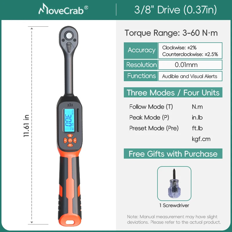 Digital Torque Wrench 1-340N.m 2% Accuracy Preset & LED/Buzzer Alerts for Bike Motorcycles Automotive Mechanical Tool
