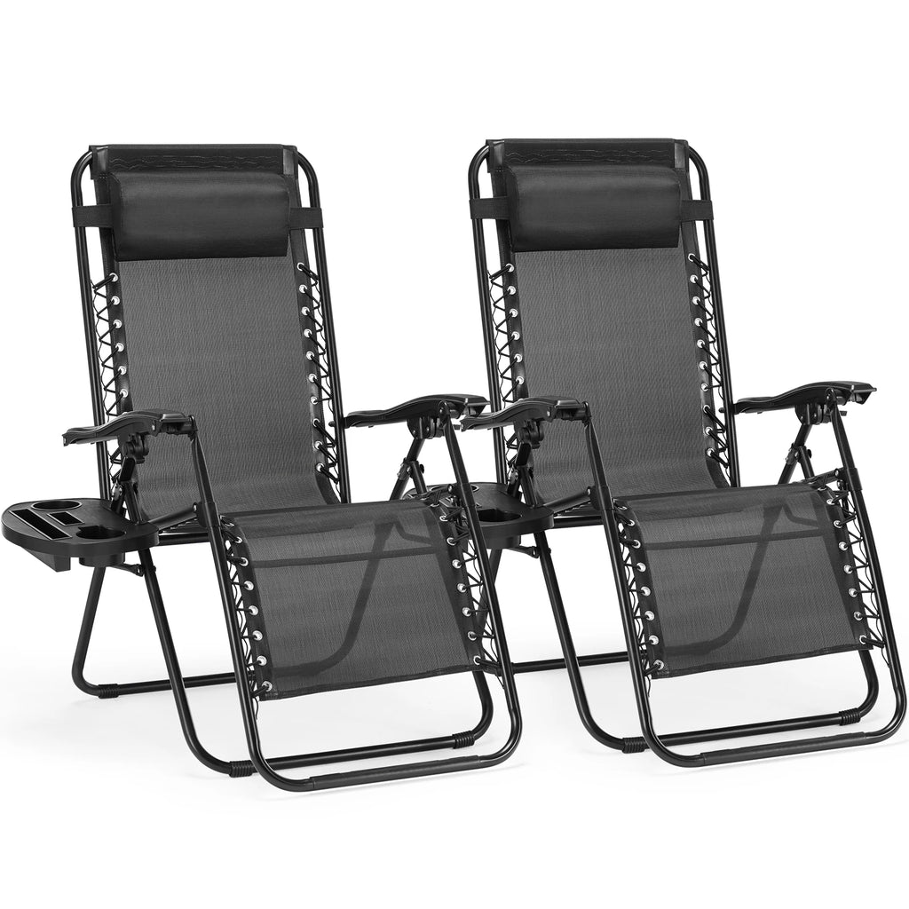 Zero Gravity Portable Recliner Camping Patio Lounge Chair with Cup Holder Trays Adjustable Pillow