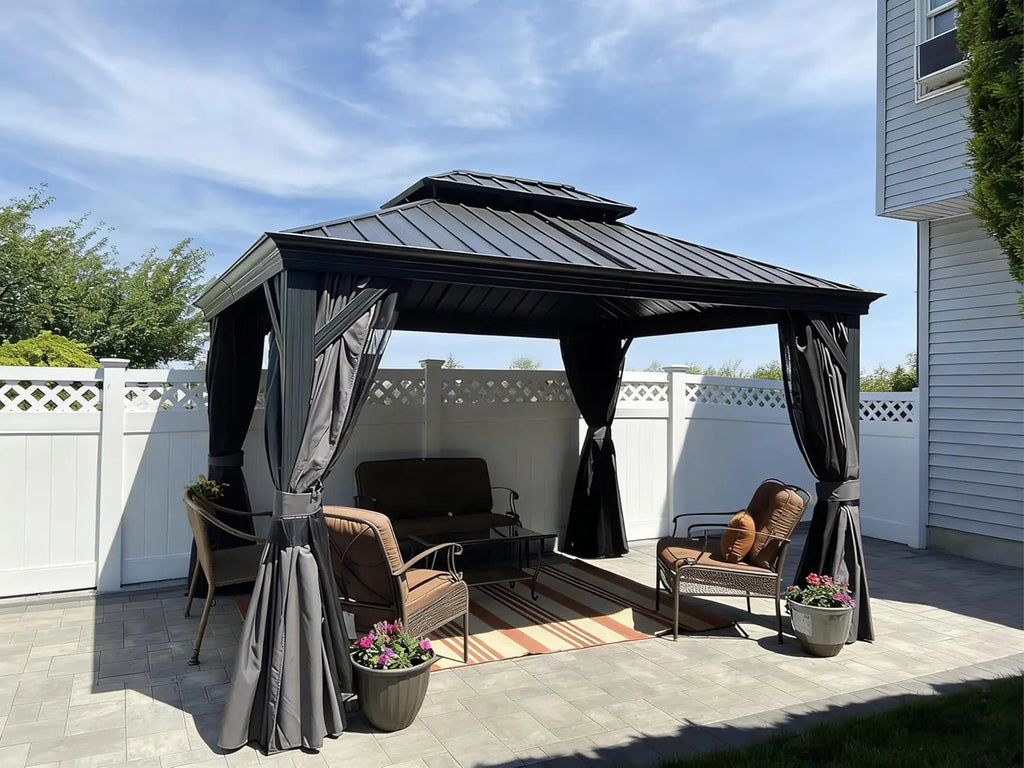 10' X 12' Permanent Hardtop Gazebo Aluminum Gazebo with Galvanized Steel Double Roof
