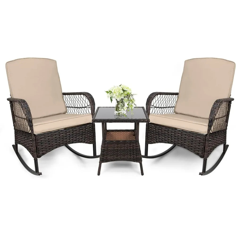 3 pcs Rocking Bistro Set for Porch Lawn Garden Backyard Deck