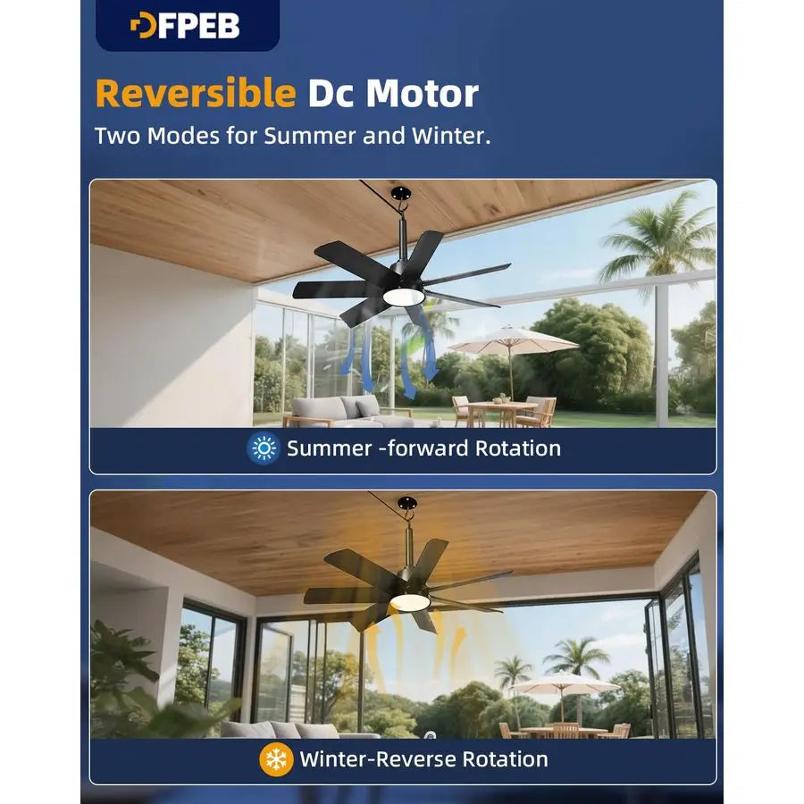 Outdoor Ceiling Fan with Lights and Remote, LED Gazebo Hanging Fan with Hook