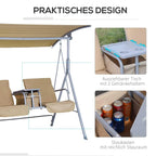 2 Person Outdoor Porch Swing with Stand Canopy, Pivot Storage Table, 2 Cup Holders, Cushions