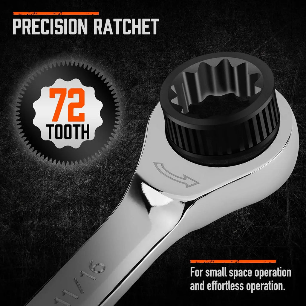 24-Piece Ratcheting Wrench Set | Metric & SAE Sizes | Chrome Vanadium Steel with Organizer Case