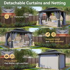 Hardtop Gazebo 10x12, Aluminum Frame Canopy with Double Galvanized Steel Roof