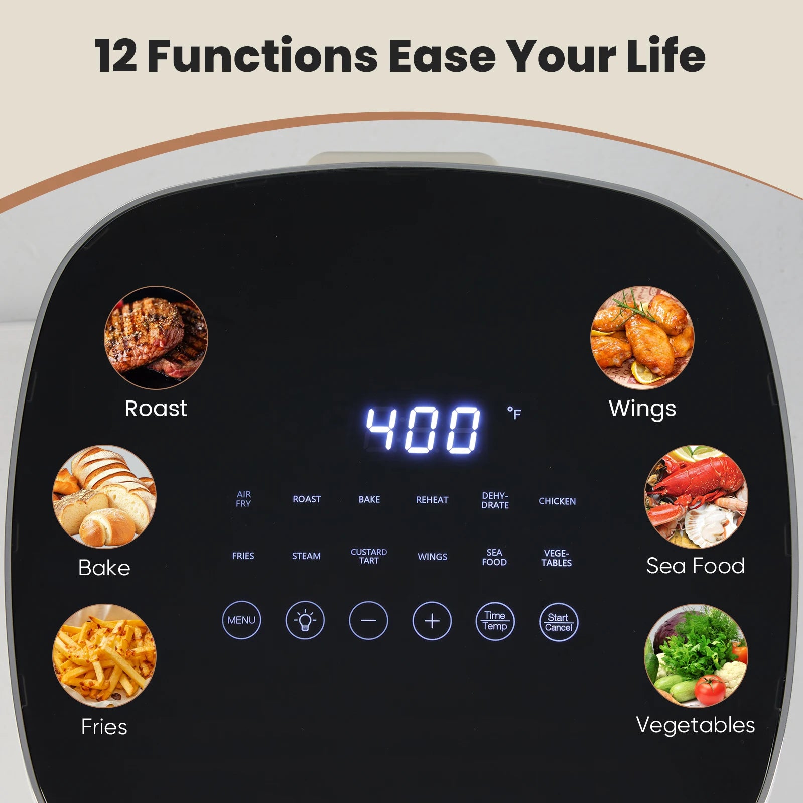 6 Quart Electric Air Fryer with Window Square 400F 12-in-1 Air Fry