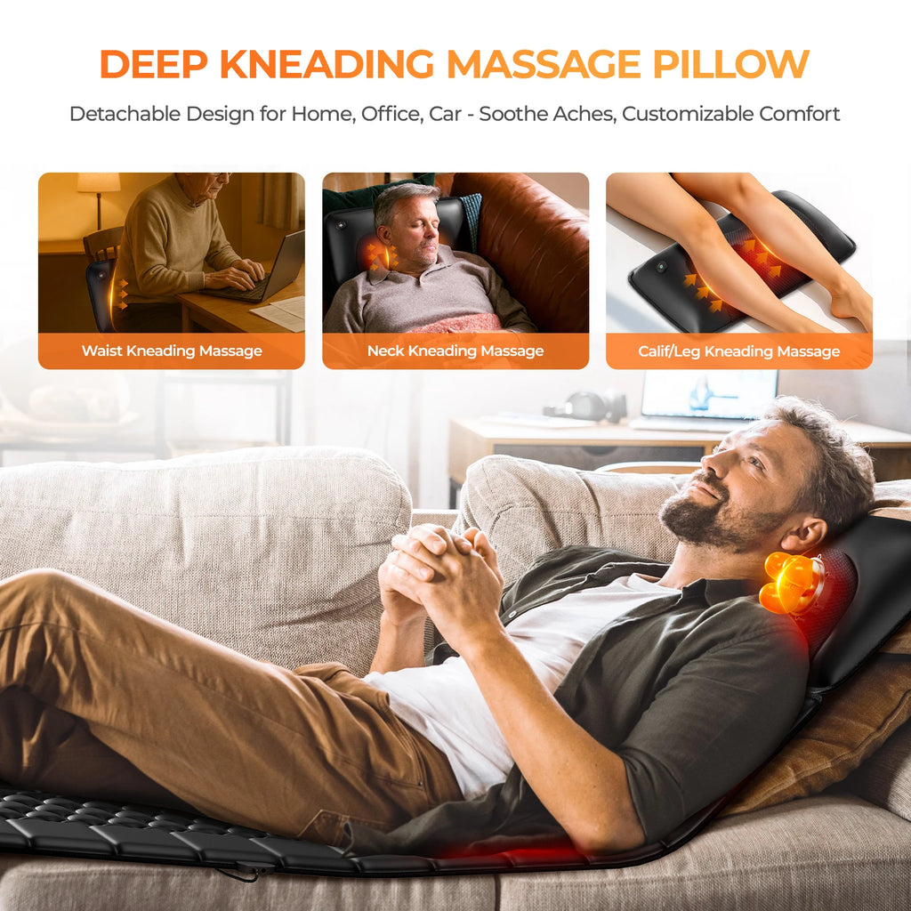 Full Body Massage Mat with Heat, Detachable Massager Pad, 10 Vibrating Motors, 9 Intensity Levels