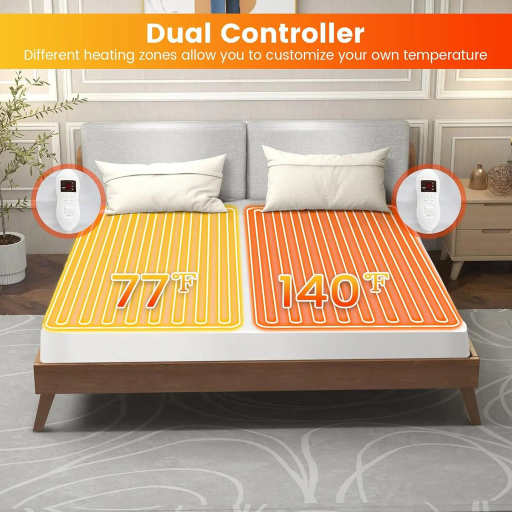 Dual Control Electric Mattress Pad Bed Warmer With 8 Heat Settings & 10H Timer