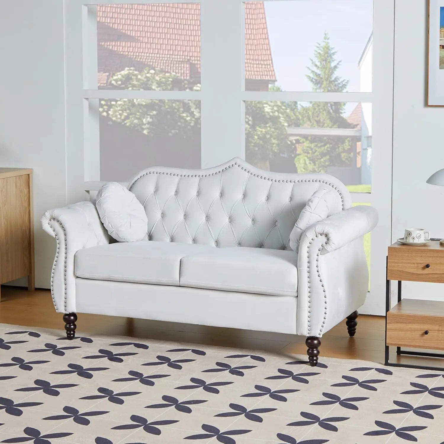 Mid-Century Modern PU Upholstered 2 Seater Sofa