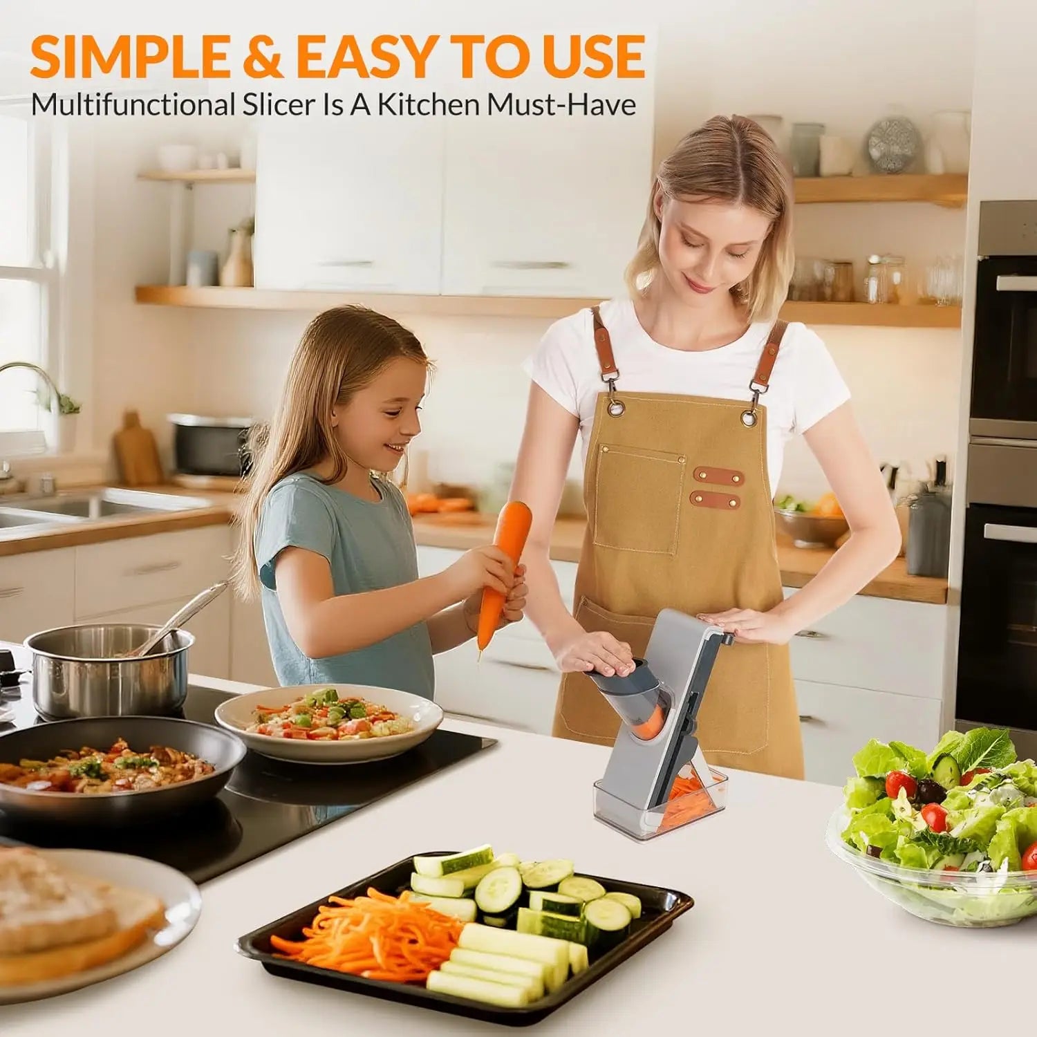 Vegetable Fruit Mandoline Slicer Manual Cutter 4-in-1 Slicing Machine with Thickness Adjuster