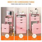 Compact Table with 3 Storage Drawers & Cushioned Stool