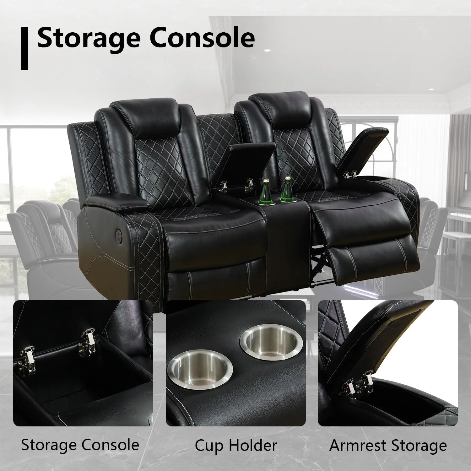 Power Recliner Sofa Set with LED Light for Living Room Furniture