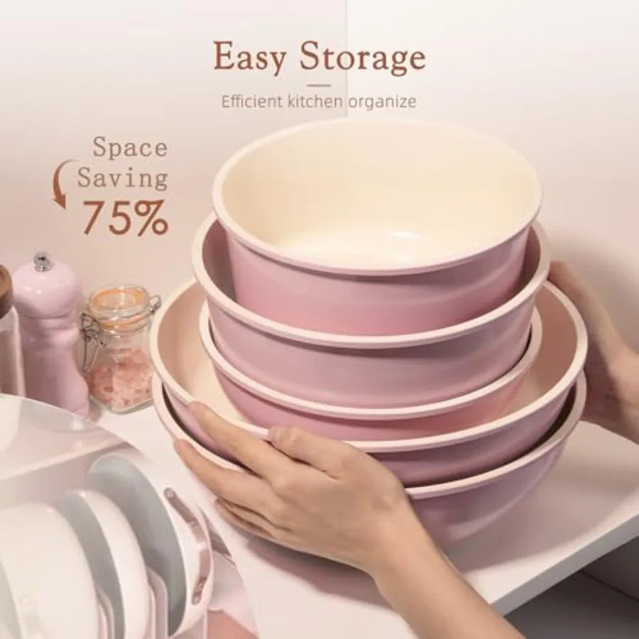 Pots and Pans Set Non Stick, Ceramic Cookware Set Detachable Handle, Oven Safe