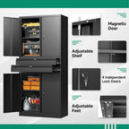 Metal Garage Storage Cabinet,71 Heavy Duty Steel Tool Cabinet with 4 Door LockAdjustable Shelves and 2 Drawer