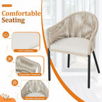 3 Pcs Rope Woven Bistro Set with 2 Wide Chairs, Cushions and Tempered Glass Table