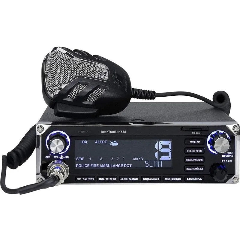 885 Hybrid Full-Featured CB Radio + Digital Police/Fire/Ambulance/DOT Scanner W/ Bear Tracker Warning System Alerts
