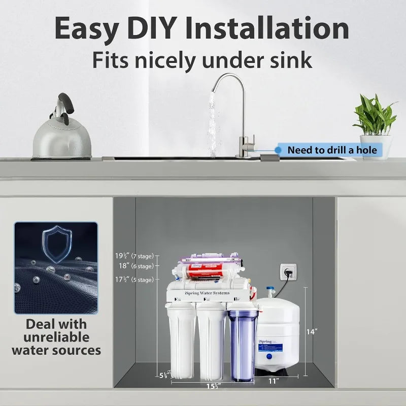 Certified, 7-Stage Under Sink Reverse Osmosis Water Filtration System