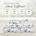 4 Piece Queen Sheet Set (Light Blue Floral) - Ultra-Soft & Cooling Bed Sheets