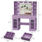 Glass Top Vanity with Lighted Mirror & RGB Glass Cabinet and 3 Drawers