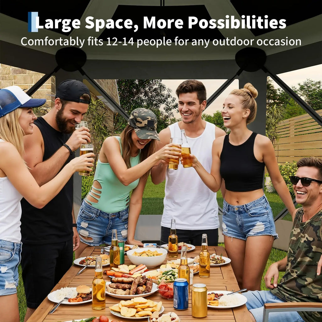 13FT Pop Up Gazebo 6-Sided Outdoor Canopy Tent With Mosquito Netting Removable Roof Wind Sidewalls