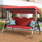 3 Seat Outdoor Porch Patio Swing with Stand 800lbs, 2-in-1 Convertible Swing Bed