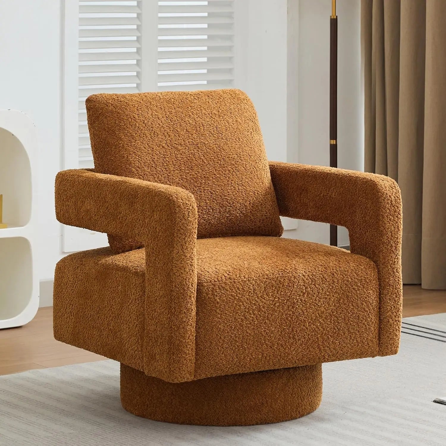 Upholstered Swivel Accent Chair Set of 2 Linen Open Back Barrel Chair with Pillow